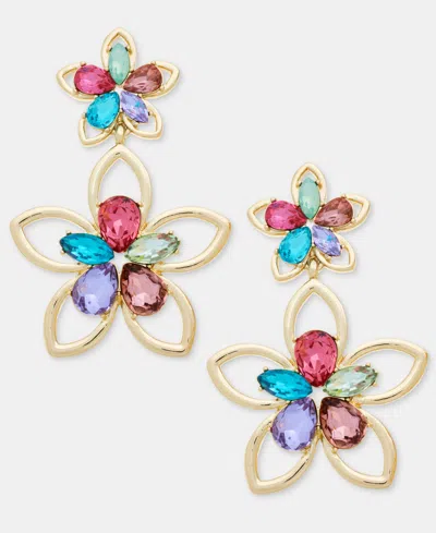 Karl Lagerfeld Multicolor Crystal Flower Double Drop Earrings