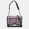 KARL LAGERFELD KARL LAGERFELD MULTICOLOR STRAW AND LEATHER K/KUILTED FLAP SHOULDER BAG
