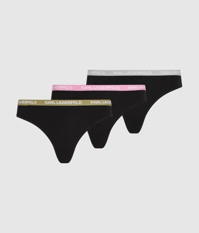 Karl Lagerfeld Multicolor Waistband Thong – 3 Pack In Black