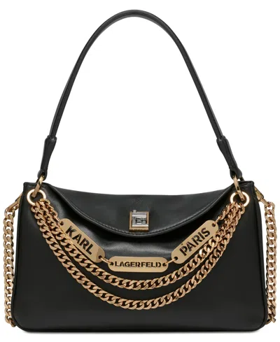 Karl Lagerfeld Nadine Small Leather Shoulder Bag In Black,gold