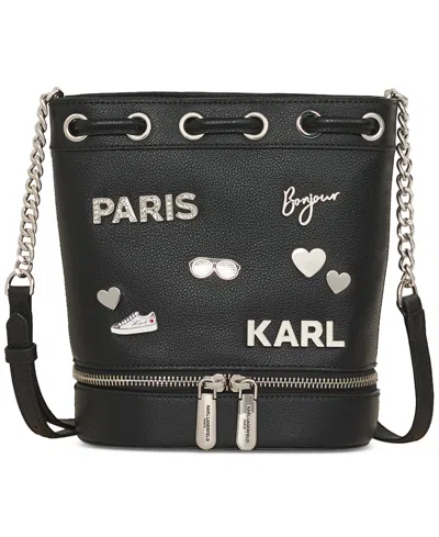 Karl Lagerfeld Nantes Small Leather Bucket Bag In Black Multi