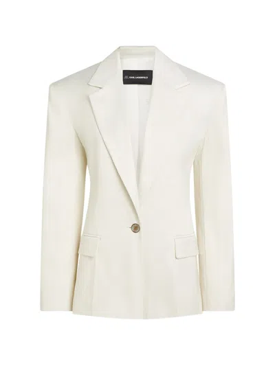 Karl Lagerfeld Natural 1 Button Studio Blazer In White
