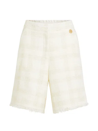 Karl Lagerfeld Natural Bermuda Shorts With Gold Logo Buttons In White