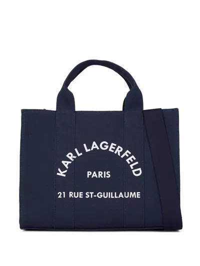 Karl Lagerfeld Navy Canvas Tote Bag In Black