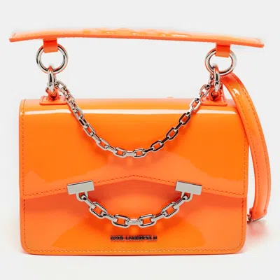 Pre-owned Karl Lagerfeld Neon Orange Patent Leather K/karl Seven Top Handle Bag
