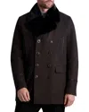 Karl Lagerfeld Notch Lapel Pea Coat In Brown/black