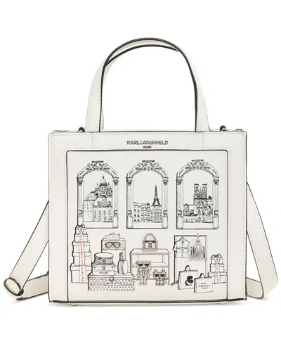 Karl Lagerfeld Nouveau Small Leather Tote In Wht,bk,red