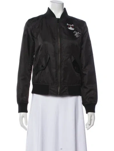 Pre-owned Karl Lagerfeld Nylon Graphic Print Bomber Jacket In Black