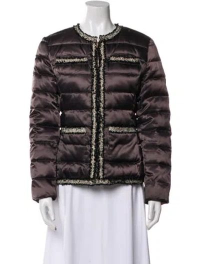 Pre-owned Karl Lagerfeld Nylon Striped Down Jacket In Brown