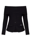 Karl Lagerfeld Off-shoulder Buttoned Top In Black