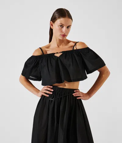Karl Lagerfeld Off-shoulder Cropped Beach Top In Black