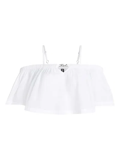 Karl Lagerfeld Off-shoulder Cropped Beach Top In White