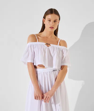 Karl Lagerfeld Off-shoulder Cropped Beach Top In White