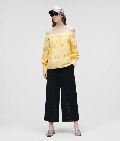 Karl Lagerfeld Off-the-shoulder Broderie Anglaise Top In Yellow