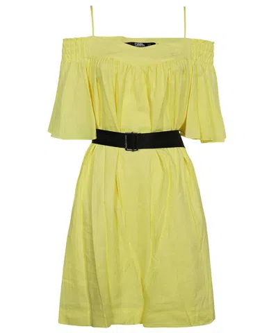 Karl Lagerfeld Off-the-shoulder Dress In Yellow