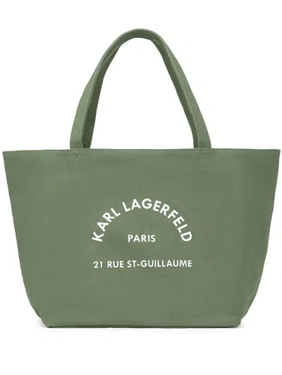 Karl Lagerfeld Oil Green Cotton Shopper