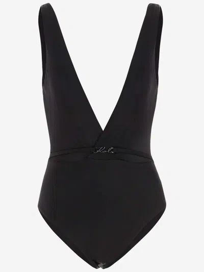 Karl Lagerfeld One Piece Swimsuit With Logo In Black