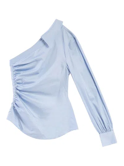 Karl Lagerfeld One Shouder Popeline Blouse In Blue