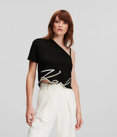 Karl Lagerfeld One Shoulder Karl Signature T-shirt In Black
