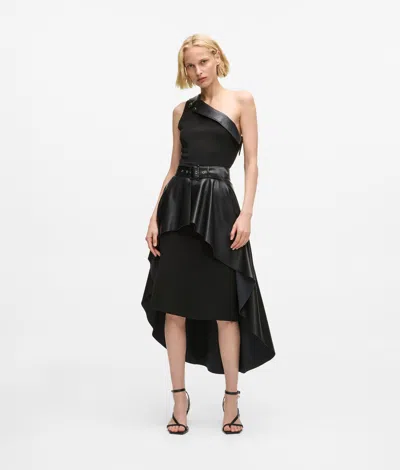 Karl Lagerfeld One-shoulder Biker Dress In Black