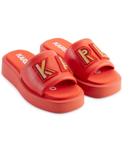Karl Lagerfeld Opal Embellished Platform Slide Sandals In Vermillion Red