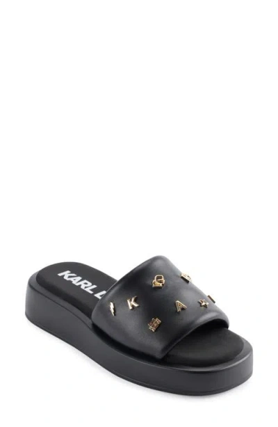 Karl Lagerfeld Opal Studs Platform Slide Sandal In Black