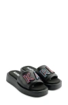 Karl Lagerfeld Opal Studs Platform Slide Sandal In Black With Appliques