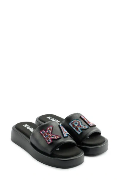 Karl Lagerfeld Opal Studs Platform Slide Sandal In Black With Appliques