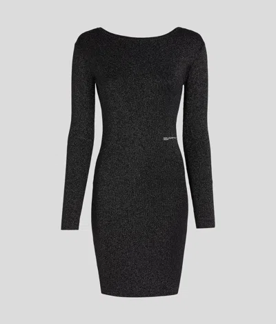 Karl Lagerfeld Open Back Glitter Dress In Black