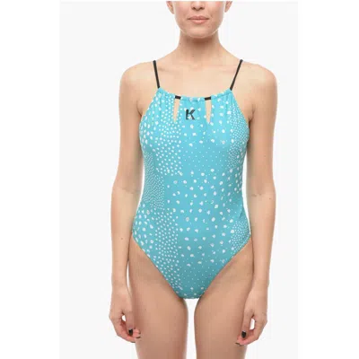 Karl Lagerfeld Open Back One-piece Swimsuit With Contrasting Details In Blue