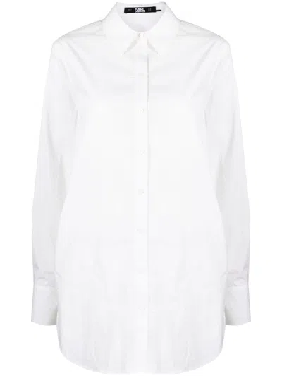 Karl Lagerfeld Open Back-tie Longline Shirt In White