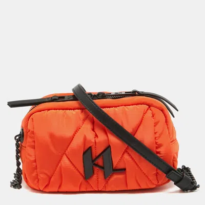 Pre-owned Karl Lagerfeld Orange/black Quilted Nylon K/studio Crossbody Bag