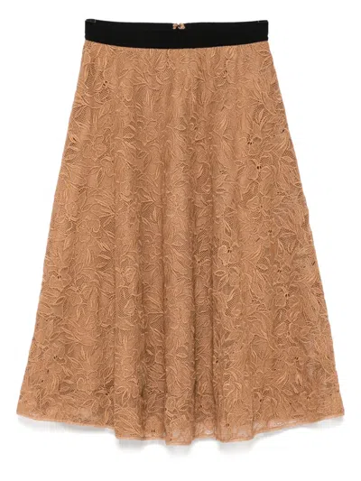 Karl Lagerfeld Orchid-embroidered Skirt In Brown