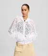 Karl Lagerfeld Orchid Embroidery Bomber Jacket In White