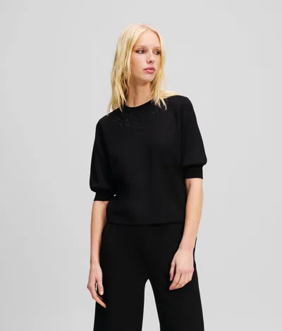 Karl Lagerfeld Orchid Embroidery Sweatshirt In Black
