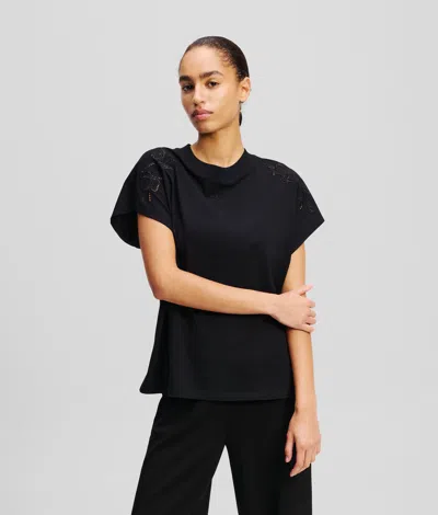 Karl Lagerfeld Orchid Embroidery T-shirt