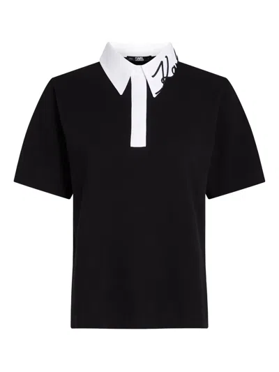 Karl Lagerfeld Organic Cotton Polo Top In Black