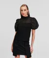 Karl Lagerfeld Organza Paneled Top In Black