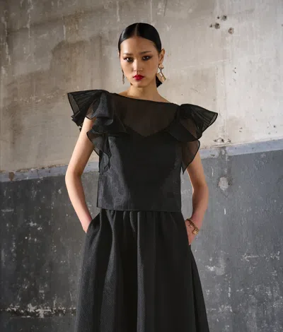 Karl Lagerfeld Organza Ruffle Top In Black