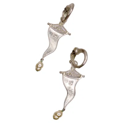 Pre-owned Karl Lagerfeld Ornate Earrings With Pearl In Multi