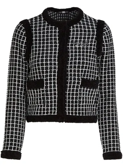Karl Lagerfeld Logo-plaque Bouclé Cardigan In 989