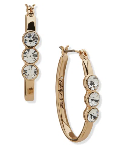 Karl Lagerfeld Oval Glass Stone Hoop Earrings In Gold