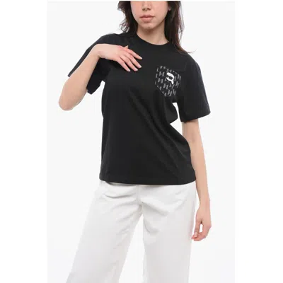 Karl Lagerfeld Oversized Crew-neck T-shirt With Logoed Breast Pocket In Black