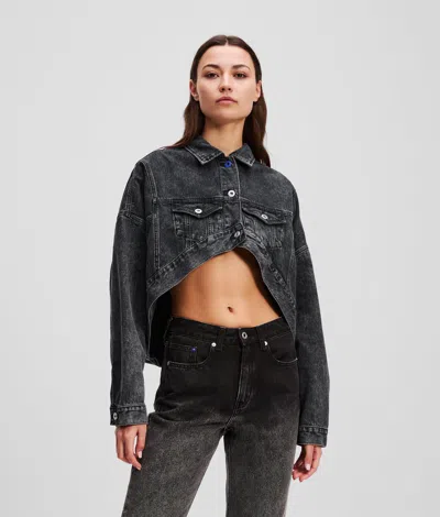 Karl Lagerfeld Oversized Cropped Denim Jacket In Black