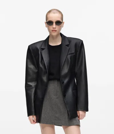 Karl Lagerfeld Oversized Faux-leather Blazer In Black