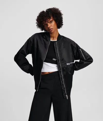Karl Lagerfeld Oversized Satin Bomber In Black