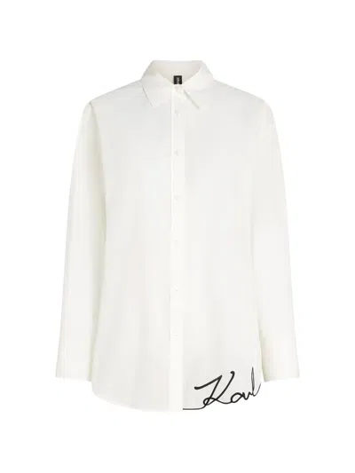 Karl Lagerfeld Oversized Sheer Signature Shirt In White