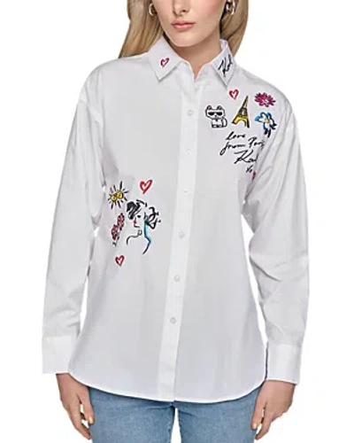 Karl Lagerfeld Oversized Whimsy Button Up Shirt In White