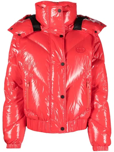 Karl Lagerfeld Padded Funnel Neck Jacket In Red