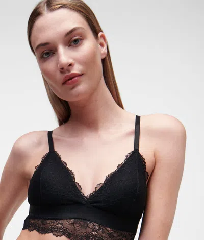 Karl Lagerfeld Padded Longline Lace Bra In Black
